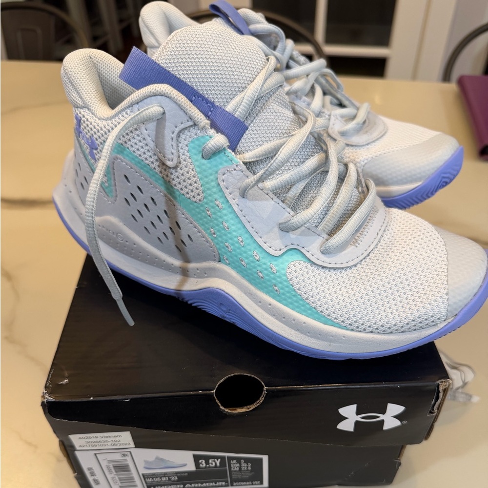 Under Armour youth Purple teal and Gray Athletic Shoes